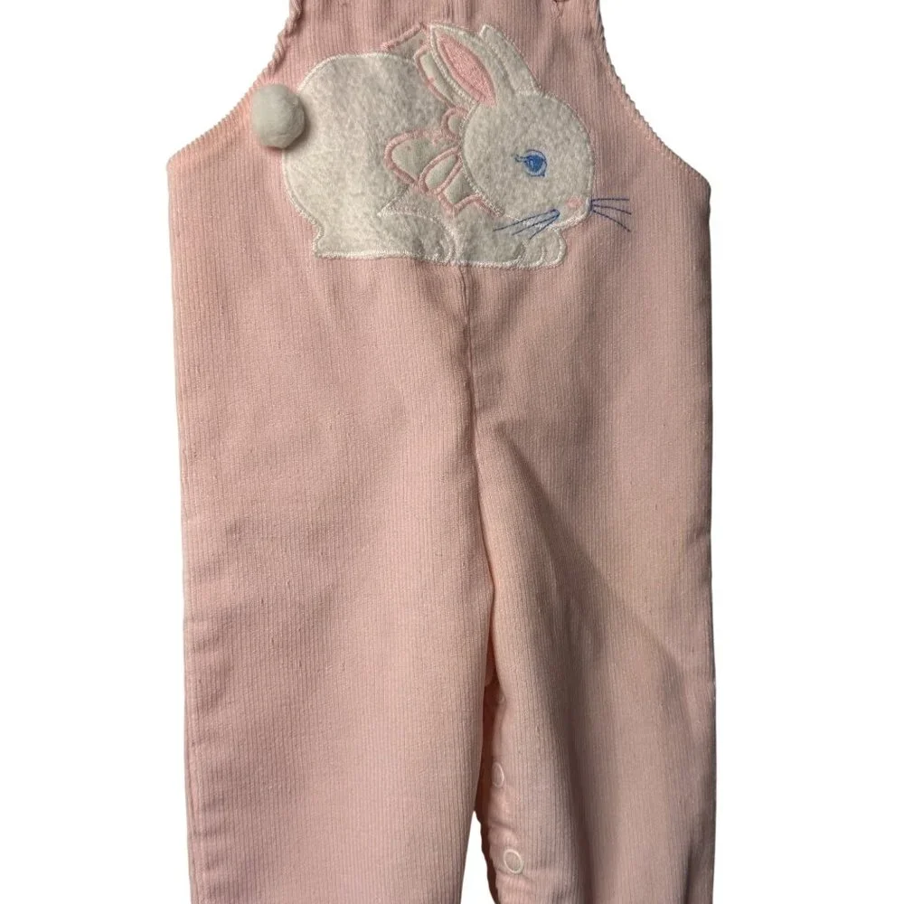 Vintage Buster Brown Baby Girl 3-6M Corduroy Overall Jumpsuit Fuzzy Bunny Rabbit